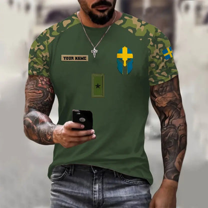 Personalized Sweden Soldier/ Veteran Camo With Name And Rank T-shirt 3D Printed - 1010230001