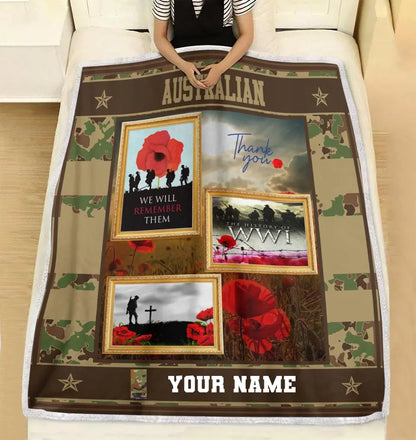 Personalized Australian Soldier/ Veteran Camo With Name And Rank Fleece Blanket 3D Printed - 16971552