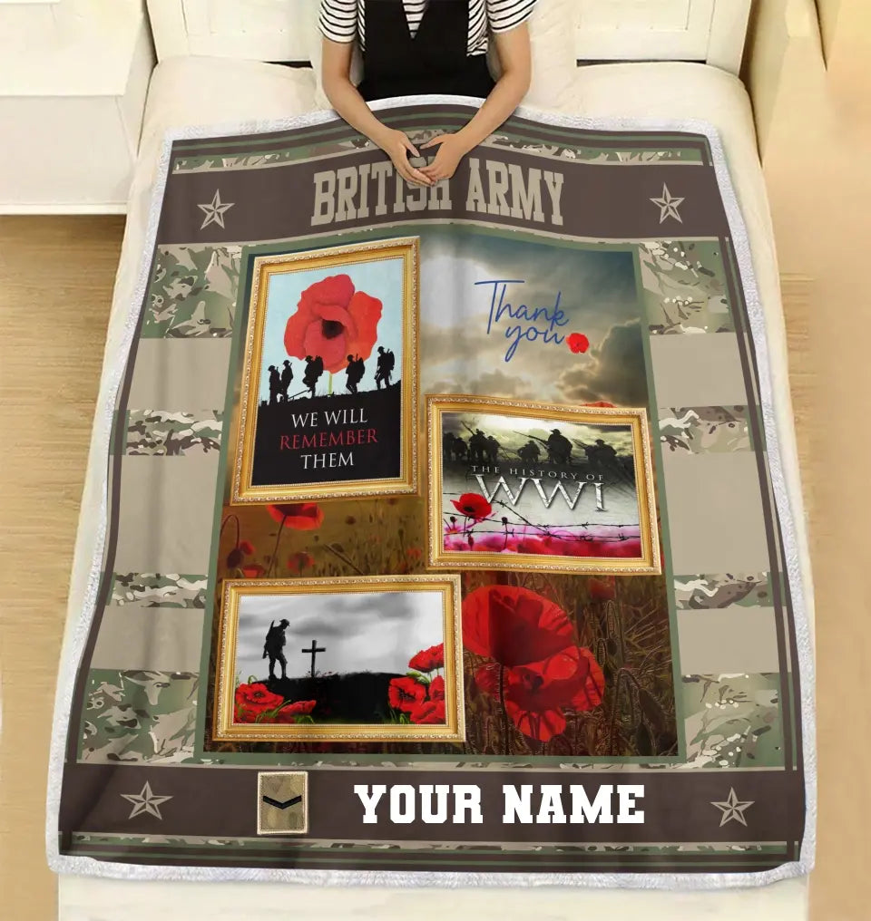 Personalized British Soldier/ Veteran Camo With Name And Rank Fleece Blanket 3D Printed - 16971552