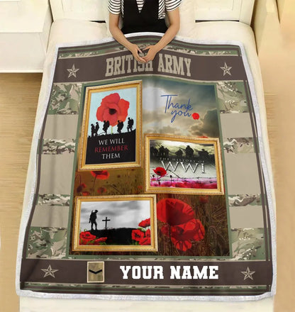 Personalized British Soldier/ Veteran Camo With Name And Rank Fleece Blanket 3D Printed - 16971552