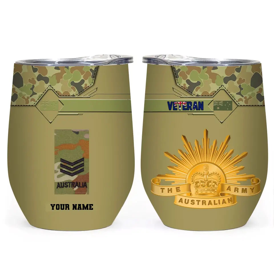 Verre personnalisé à motif camouflage pour vétéran/soldat australien avec rang et nom, imprimé sur toute la surface 0302240001