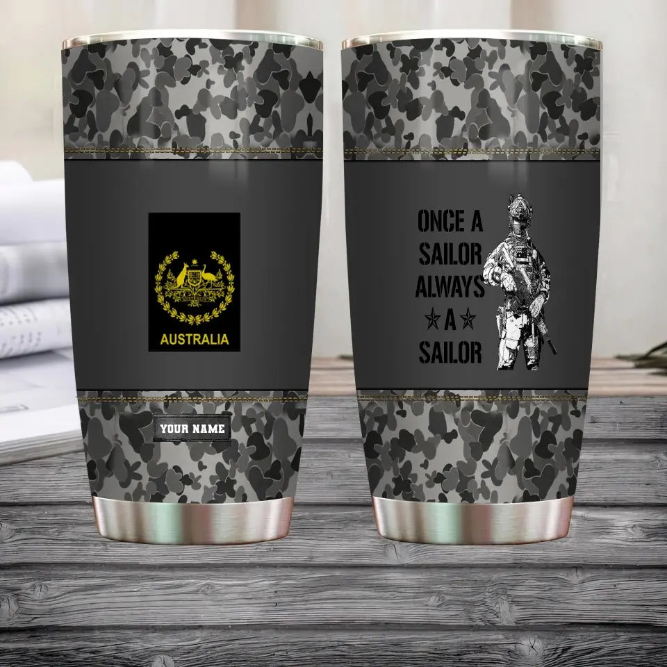 Personalisierter australischer Veteran/Soldat mit Rang und Namen, Camouflage-Becher, komplett bedruckt, 0302240002