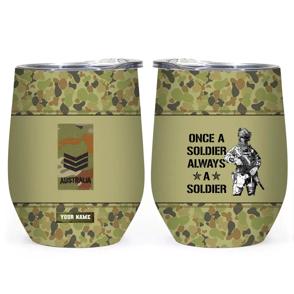Personalisierter australischer Veteran/Soldat mit Rang und Namen, Camouflage-Becher, komplett bedruckt, 0302240002