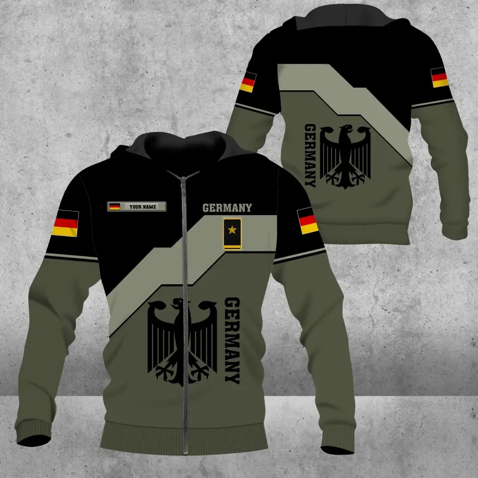 Sweat à capuche personnalisé avec camouflage soldat/vétéran allemand avec nom et grade imprimé en 3D - 3009230001