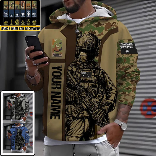 Personalized Australia Soldier/ Veteran Camo With Name And Rank Hoodie 3D Printed - 0410230001