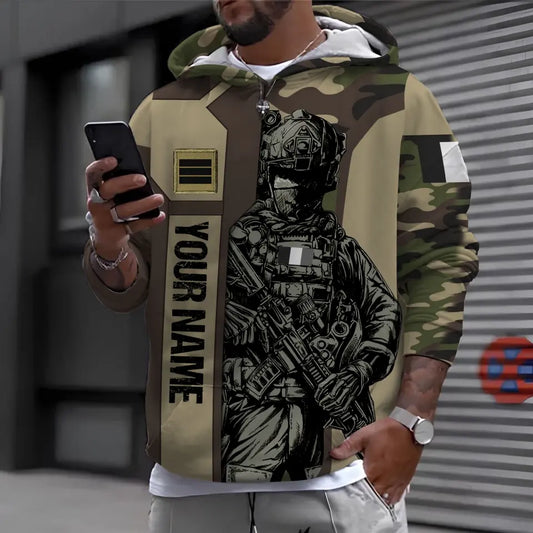 Personalized France Soldier/ Veteran Camo With Name And Rank Hoodie 3D Printed - 0410230001