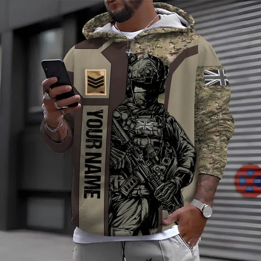 Personalized UK Soldier/ Veteran Camo With Name And Rank Hoodie 3D Printed - 1696377613