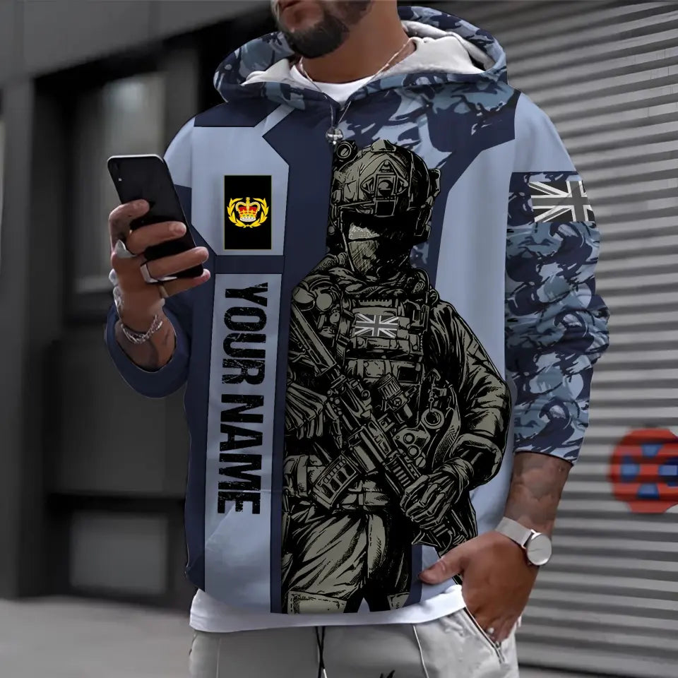 Personalized UK Soldier/ Veteran Camo With Name And Rank Hoodie 3D Printed - 1696377613