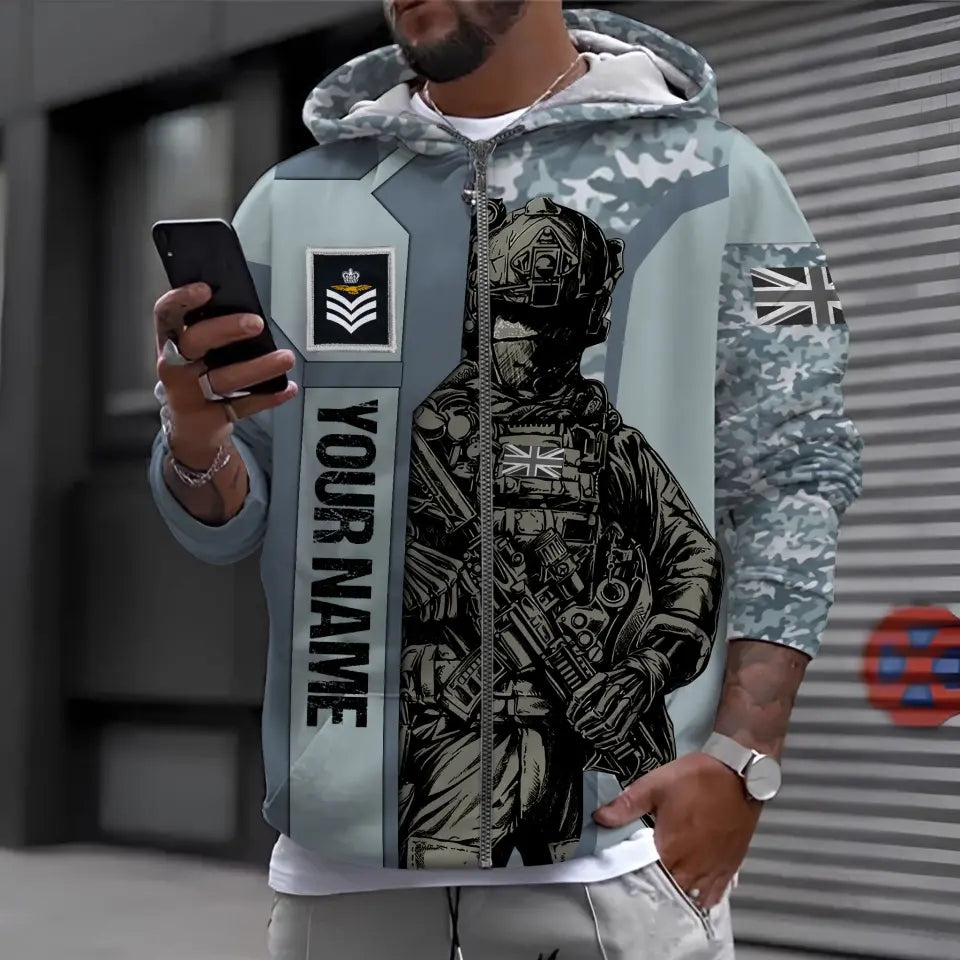 Personalized UK Soldier/ Veteran Camo With Name And Rank Hoodie 3D Printed - 1696377613