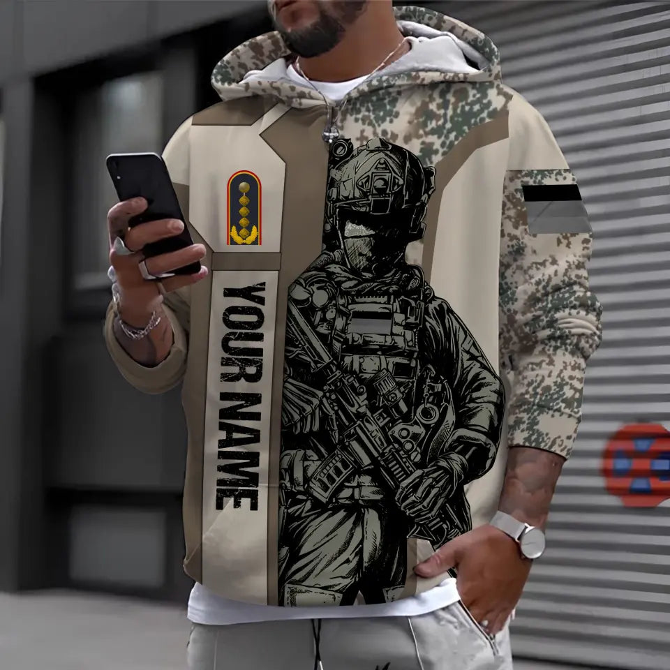 Personalized Germany Soldier/ Veteran Camo With Name And Rank Hoodie 3D Printed - 16963776
