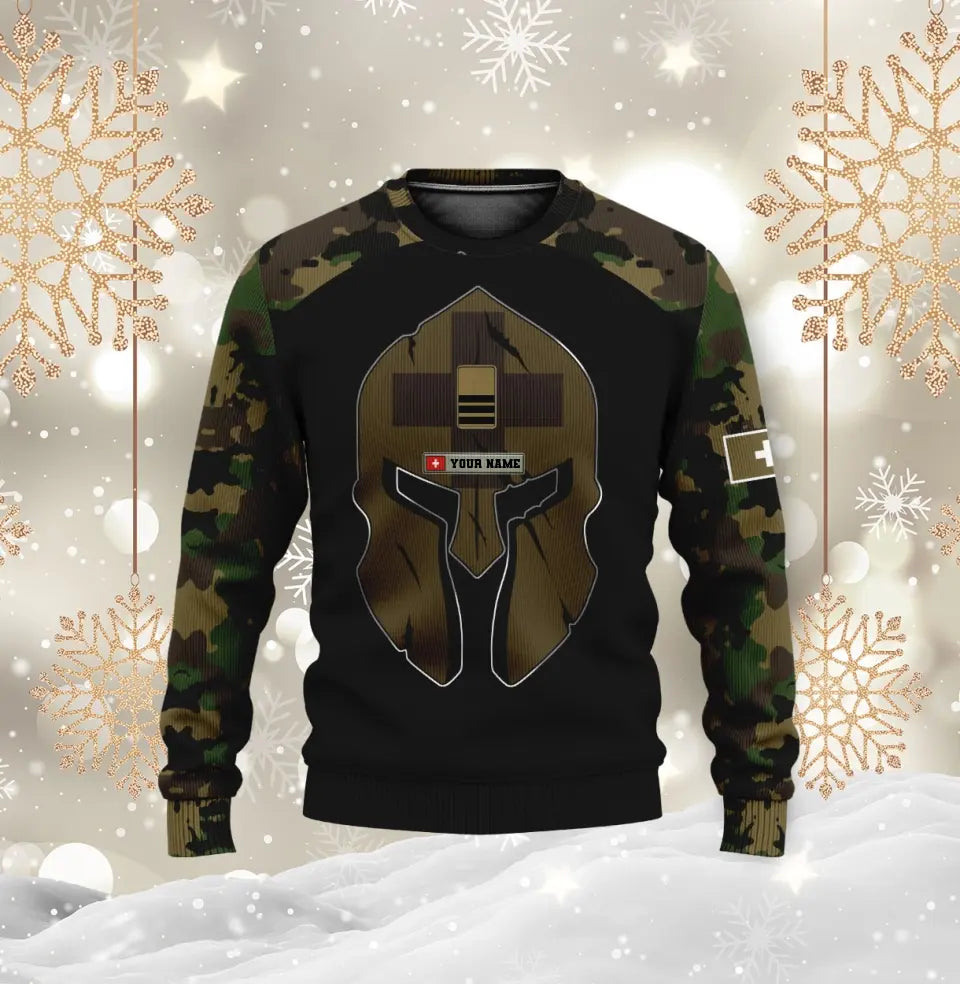 Sweat à capuche personnalisé avec nom et grade de soldat/vétéran suisse camouflage - 1696291201