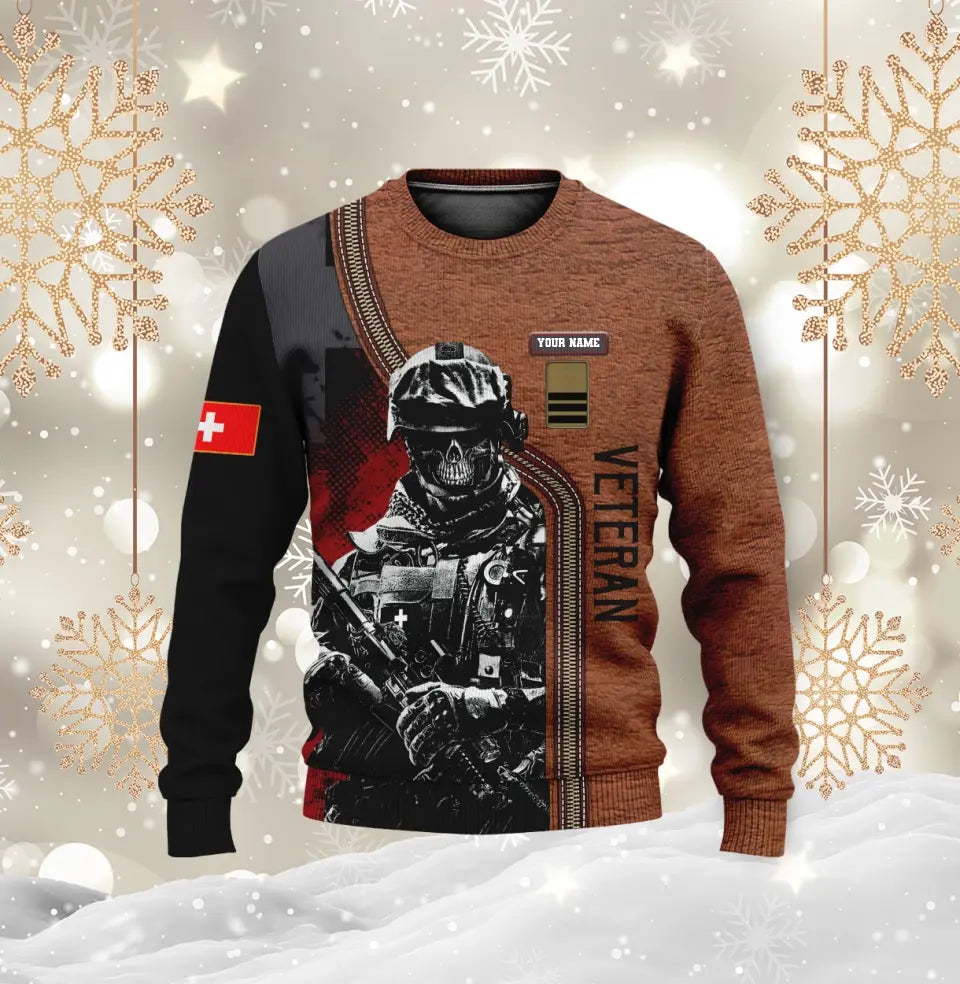 Sweat à capuche personnalisé avec nom et grade de soldat/vétéran suisse - 1696291211