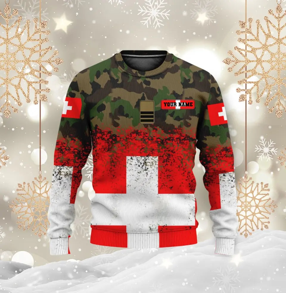 Sweat à capuche personnalisé avec nom et grade de soldat/vétéran suisse camouflage - 1696291216