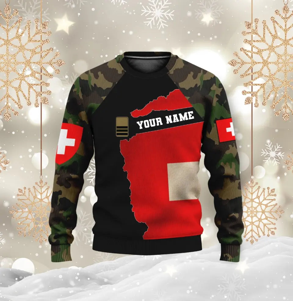 Sweat à capuche personnalisé avec nom et grade de soldat/vétéran suisse camouflage - 1696291217