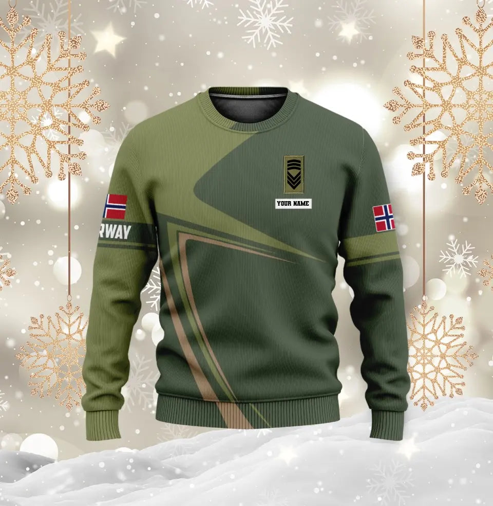 Personalisierter Kapuzenpullover mit Camouflage-Muster für norwegische Soldaten/Veteranen mit Namen und Rang – 0310230015
