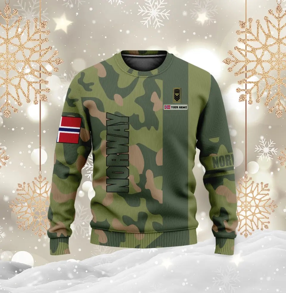 Personalisierter Kapuzenpullover mit Camouflage-Muster für norwegische Soldaten/Veteranen mit Namen und Rang – 0310230017