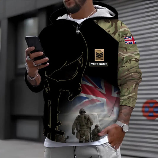 Personalized UK Soldier/ Veteran Camo With Name And Rank Hoodie 3D Printed - 16976736