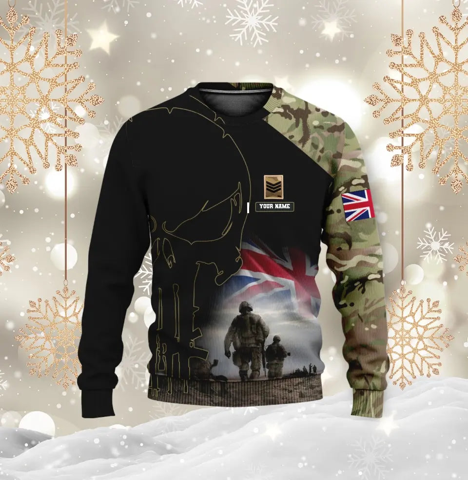 Personalisierter Kapuzenpullover mit Camouflage-Muster für britische Soldaten/Veteranen mit Namen und Rang, 3D-Druck – 1910230001