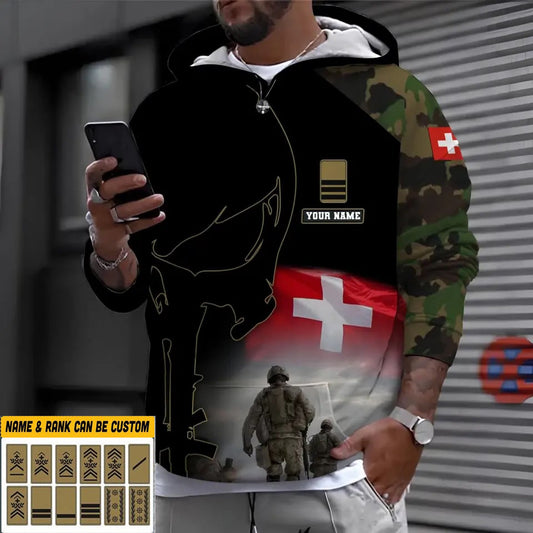 Personalized Swiss Soldier/ Veteran Camo With Name And Rank Hoodie - 1910230001