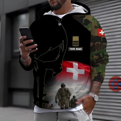 Personalized Swiss Soldier/ Veteran Camo With Name And Rank Hoodie - 16976736