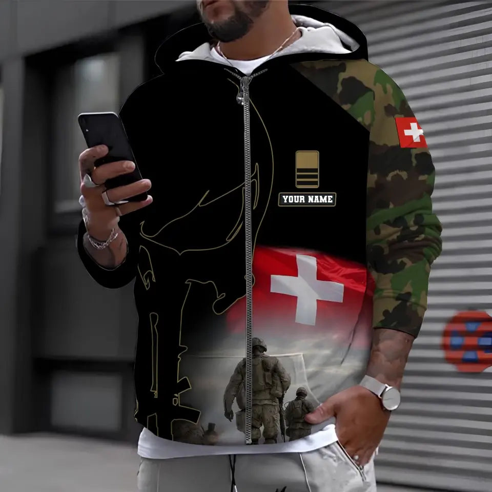 Personalized Swiss Soldier/ Veteran Camo With Name And Rank Hoodie - 16976736