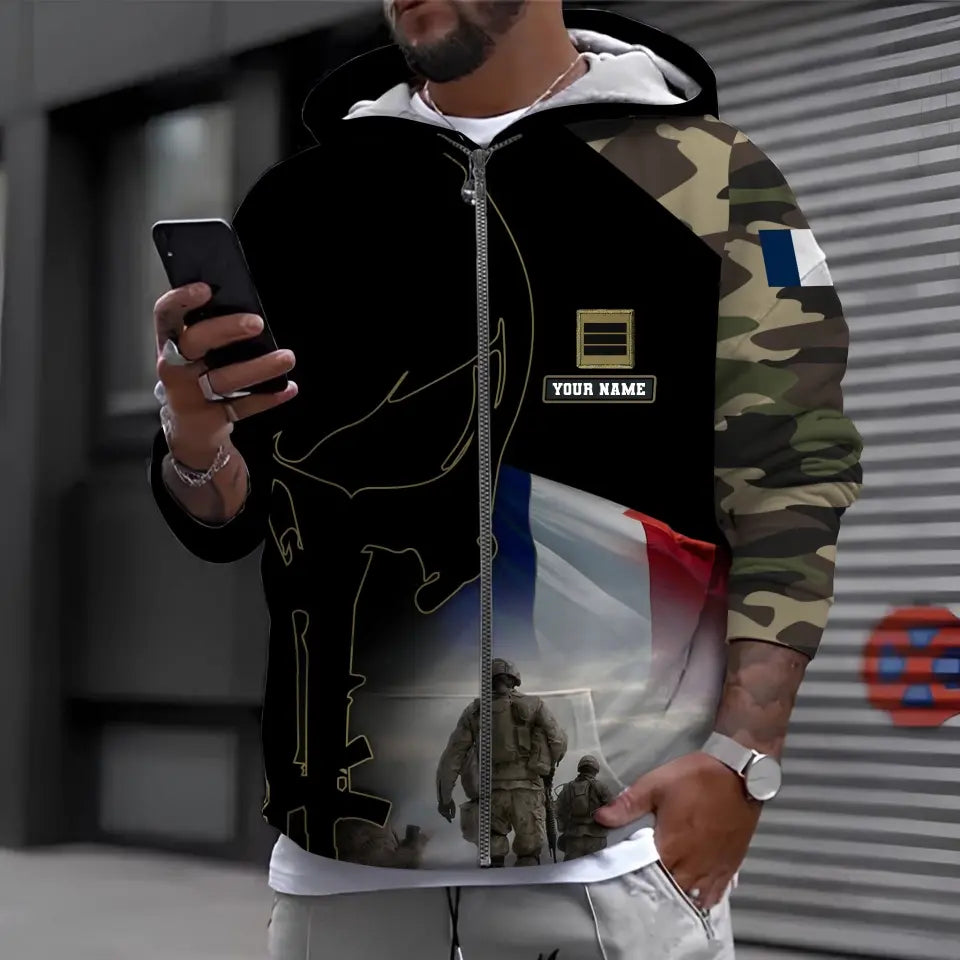 Personalized France Soldier/ Veteran Camo With Name And Rank Hoodie 3D Printed - 1910230001