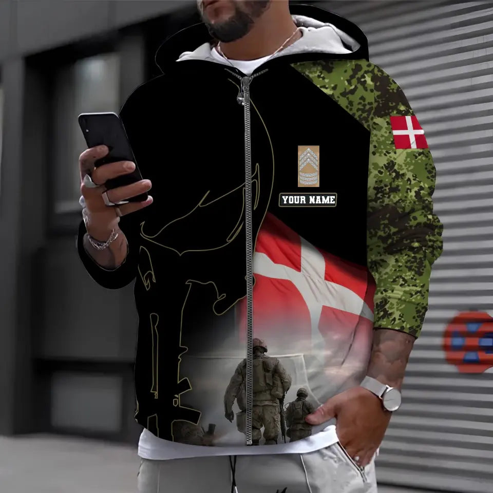 Personalized Denmark Soldier/ Veteran Camo With Name And Rank Hoodie - 16976736