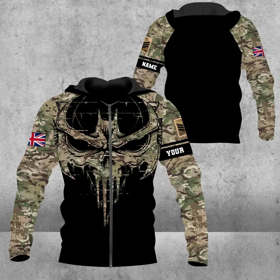 Personalized UK Soldier/ Veteran Camo With Name And Rank Hoodie 3D Printed - 2010230001
