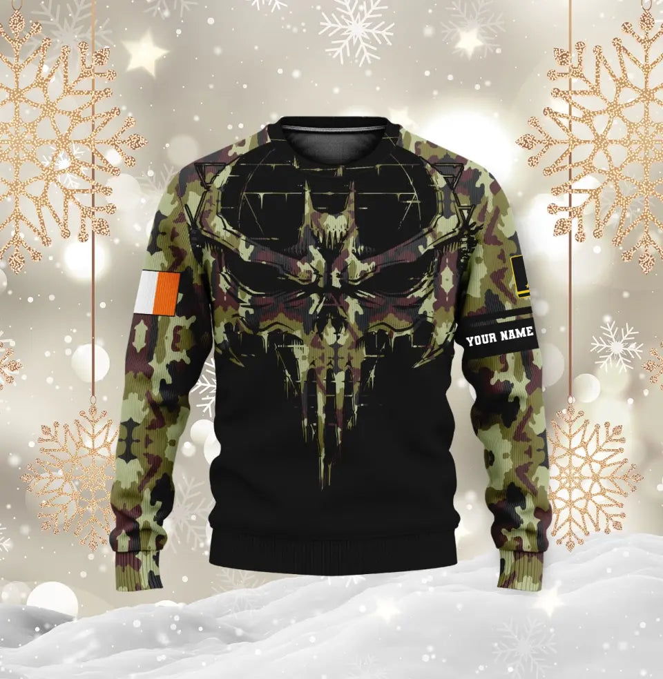 Personalisierter Kapuzenpullover mit irischem Soldaten-/Veteranen-Tarnmuster und Namen und Rang, 3D-Druck – 16977600