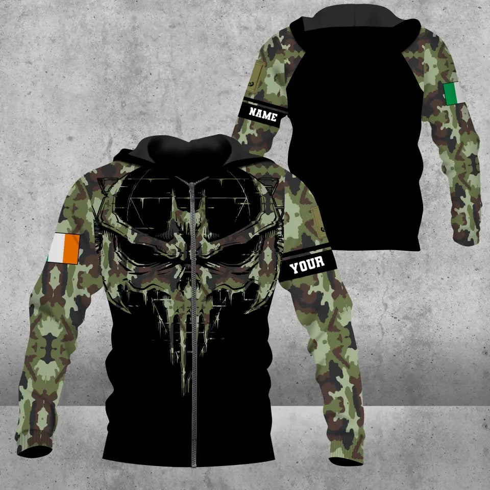 Personalisierter Kapuzenpullover mit irischem Soldaten-/Veteranen-Tarnmuster und Namen und Rang, 3D-Druck – 16977600
