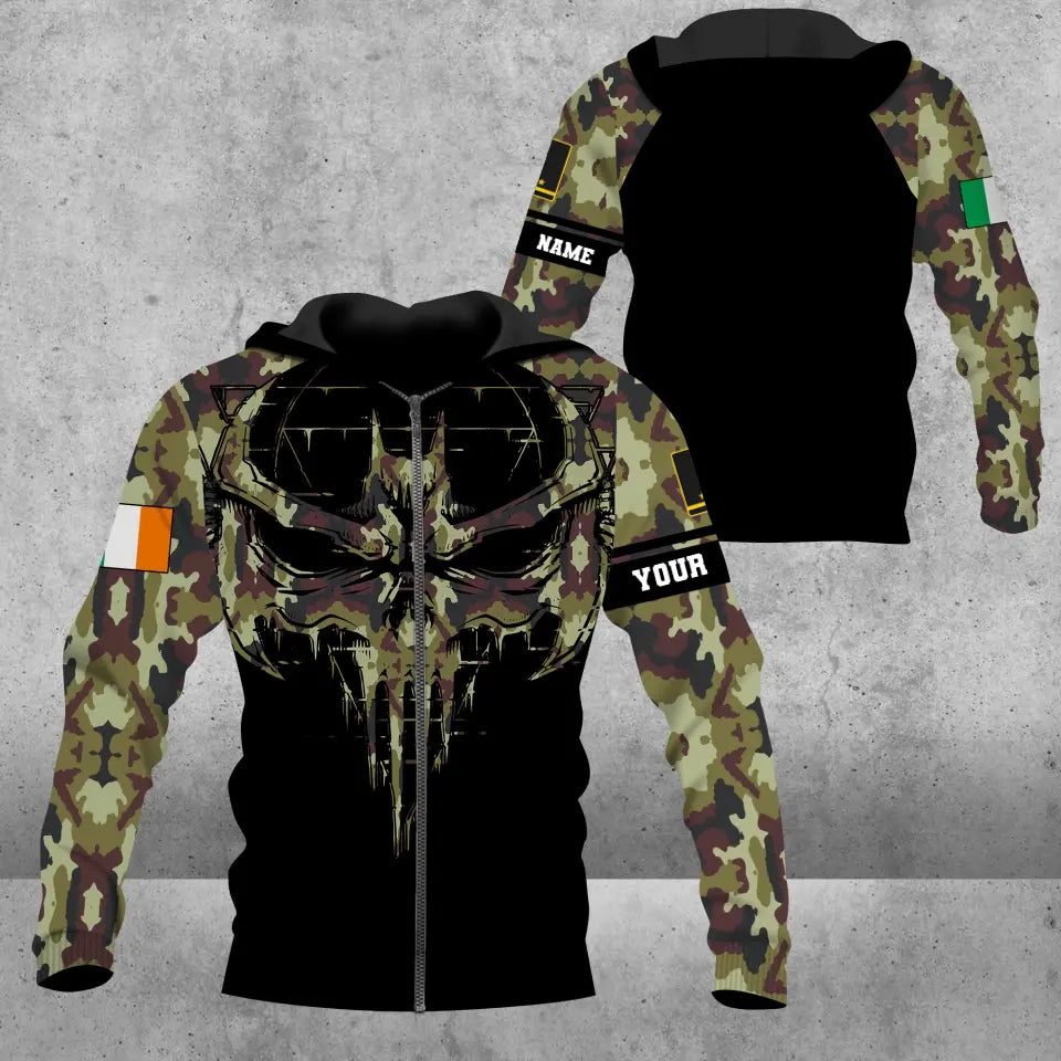 Personalisierter Kapuzenpullover mit irischem Soldaten-/Veteranen-Tarnmuster und Namen und Rang, 3D-Druck – 16977600