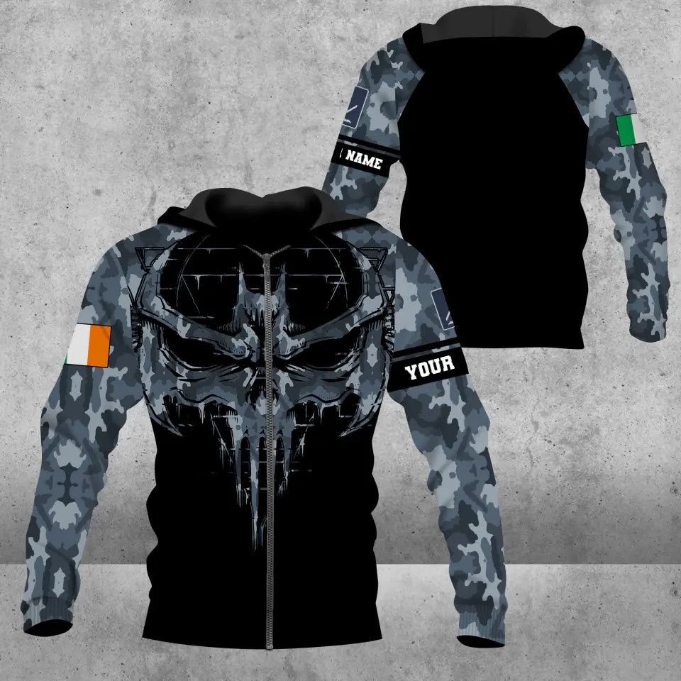 Personalisierter Kapuzenpullover mit irischem Soldaten-/Veteranen-Tarnmuster und Namen und Rang, 3D-Druck – 16977600