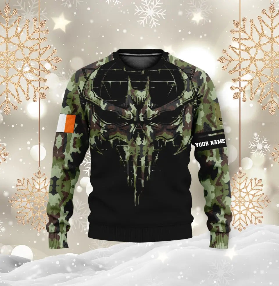 Personalisierter Kapuzenpullover mit irischem Soldaten-/Veteranen-Tarnmuster und Namen und Rang, 3D-Druck – 16977600