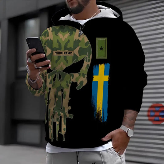 Personalized Sweden Soldier/ Veteran Camo With Name And Rank Hoodie - 0211230001