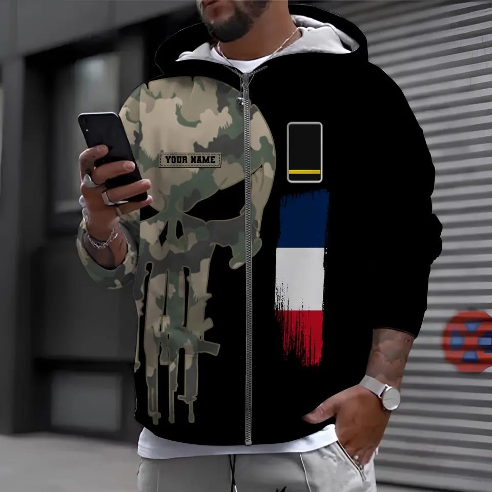 Personalized France Soldier/ Veteran Camo With Name And Rank Hoodie - 0211230001