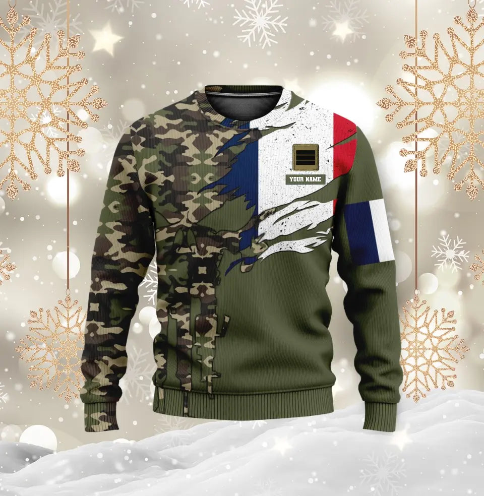 Personalisierter Kapuzenpullover mit Camouflage-Muster für französische Soldaten/Veteranen mit Namen und Rang – 16989696