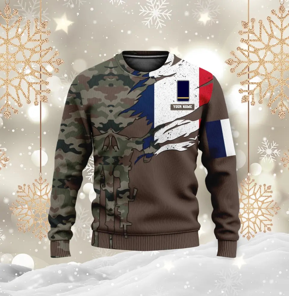 Personalisierter Kapuzenpullover mit Camouflage-Muster für französische Soldaten/Veteranen mit Namen und Rang – 16989696