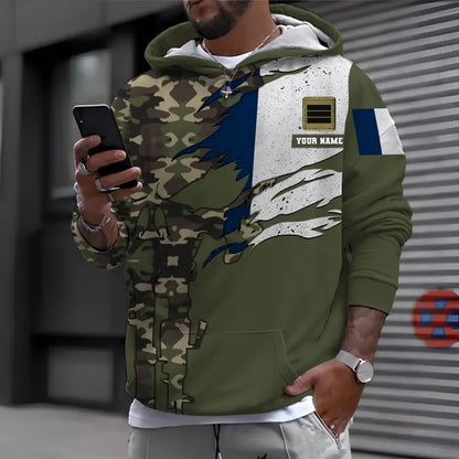 Personalisierter Kapuzenpullover mit Camouflage-Muster für französische Soldaten/Veteranen mit Namen und Rang – 16989696