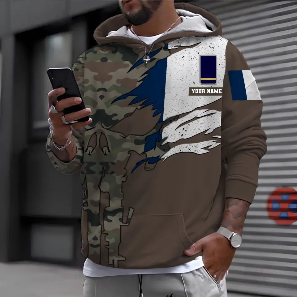 Personalisierter Kapuzenpullover mit Camouflage-Muster für französische Soldaten/Veteranen mit Namen und Rang – 16989696