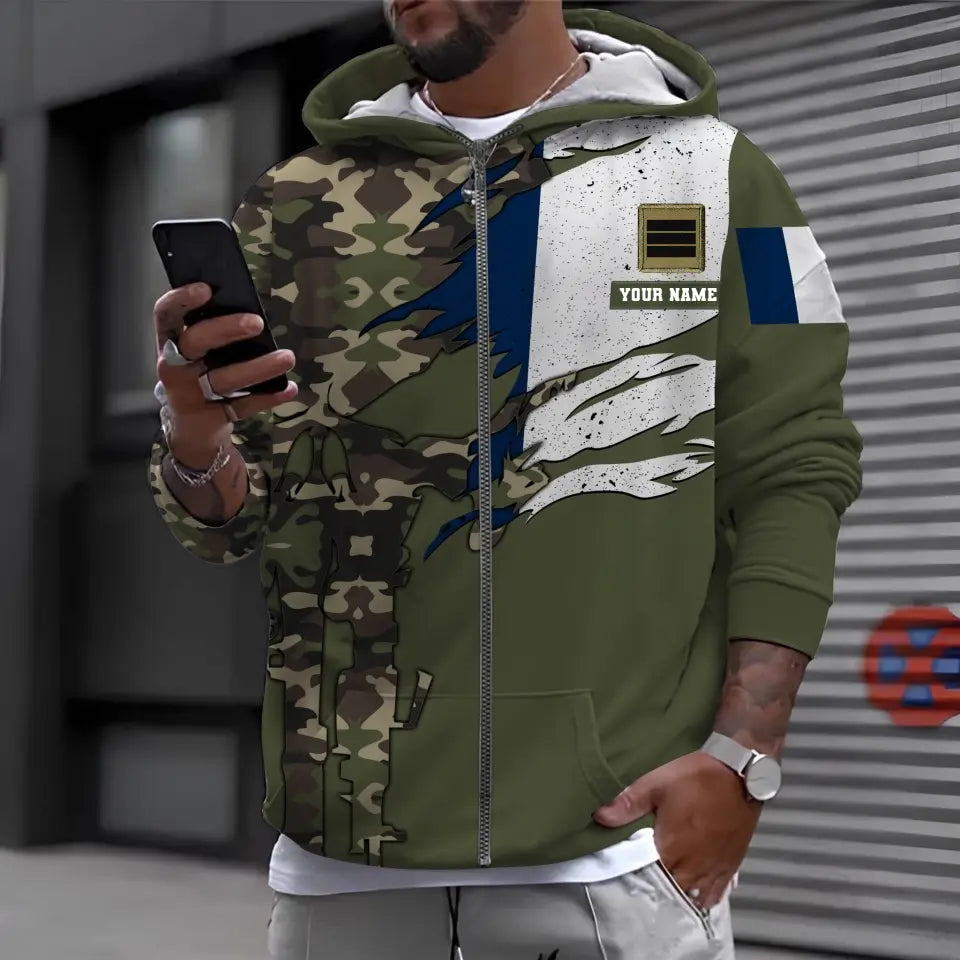Personalisierter Kapuzenpullover mit Camouflage-Muster für französische Soldaten/Veteranen mit Namen und Rang – 16989696