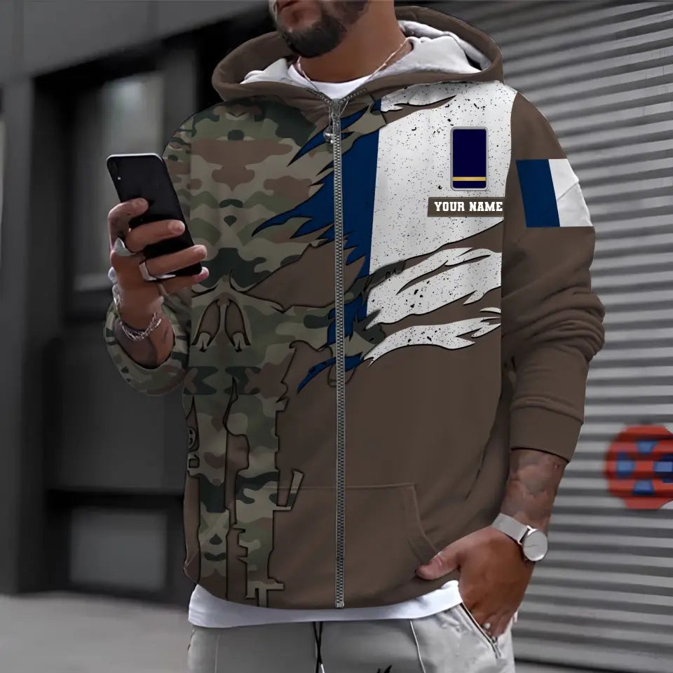 Personalisierter Kapuzenpullover mit Camouflage-Muster für französische Soldaten/Veteranen mit Namen und Rang – 16989696