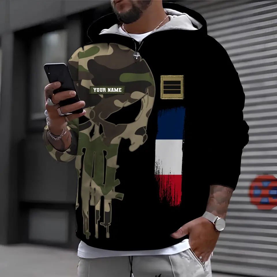 Personalized France Soldier/ Veteran Camo With Name And Rank Hoodie - 0211230001