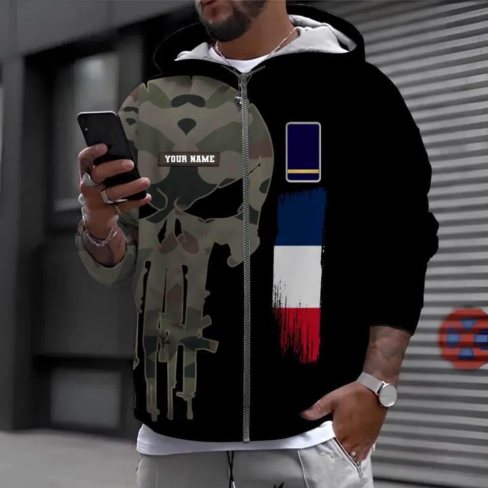 Personalized France Soldier/ Veteran Camo With Name And Rank Hoodie - 0211230001