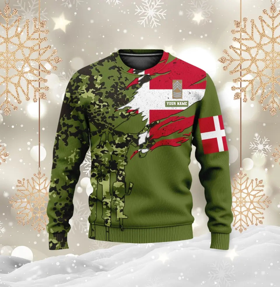 Personalisierter Kapuzenpullover mit Camouflage-Muster für dänische Soldaten/Veteranen mit Namen und Rang – 16989696