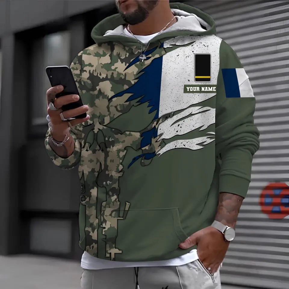 Personalisierter Kapuzenpullover mit Camouflage-Muster für französische Soldaten/Veteranen mit Namen und Rang – 16989696