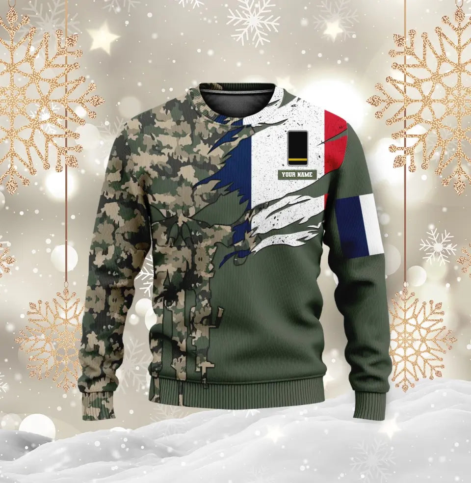 Personalisierter Kapuzenpullover mit Camouflage-Muster für französische Soldaten/Veteranen mit Namen und Rang – 16989696