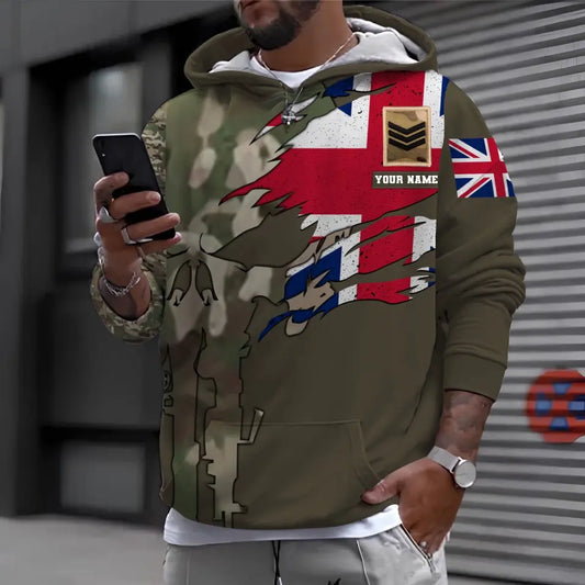 Personalized UK Soldier/ Veteran Camo With Name And Rank Hoodie 3D Printed - 1011230001