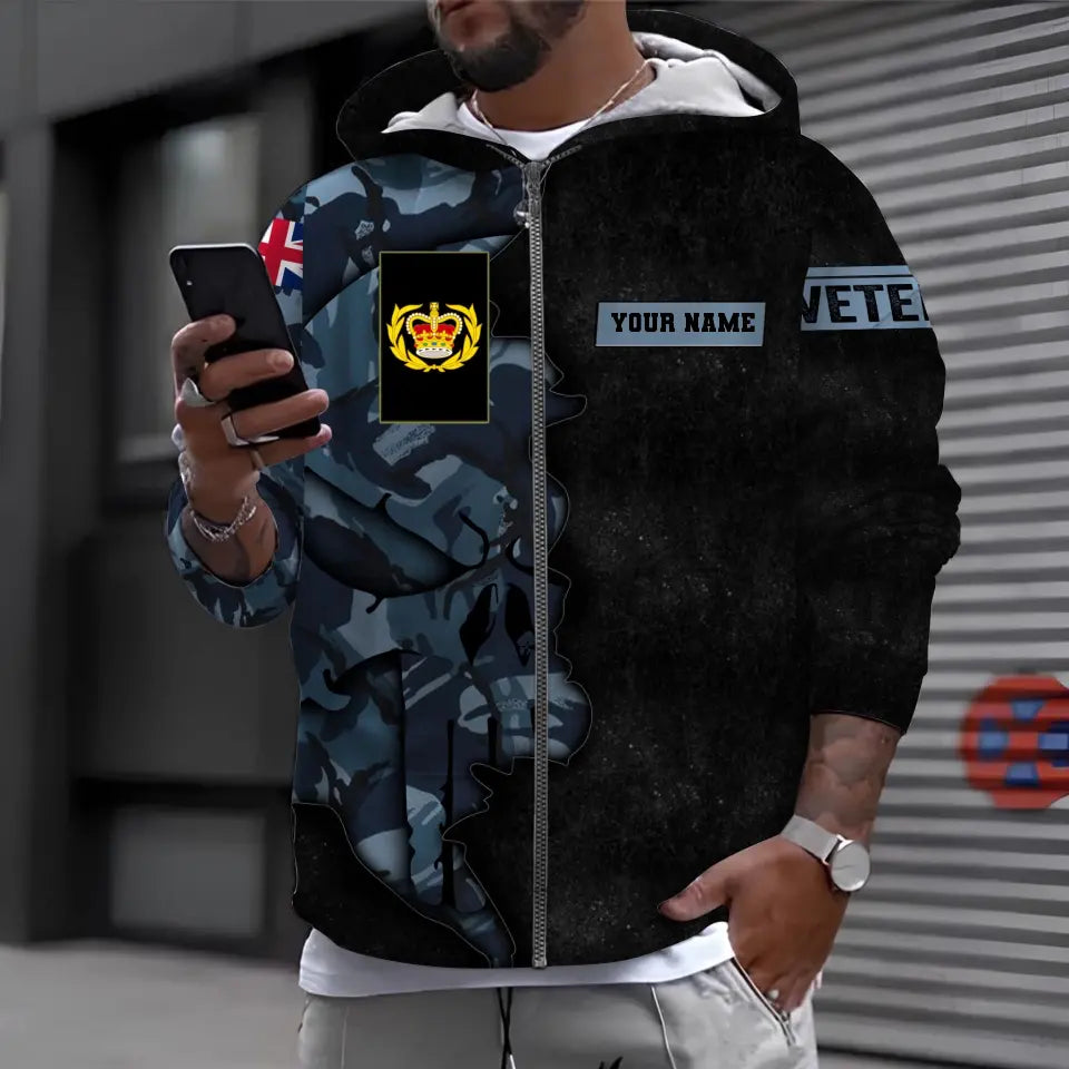 Personalisierter Kapuzenpullover mit Camouflage-Muster für britische Soldaten/Veteranen mit Namen und Rang, 3D-Druck – 1011230002