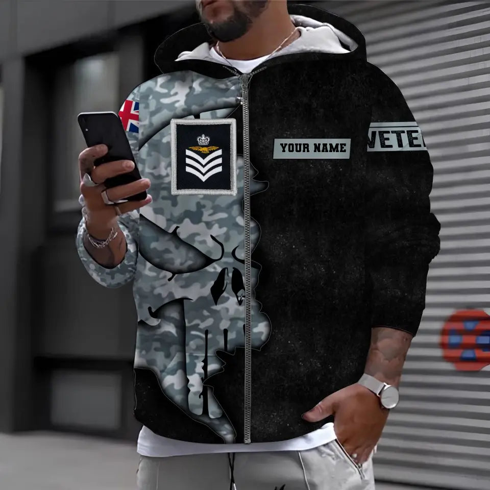 Personalisierter Kapuzenpullover mit Camouflage-Muster für britische Soldaten/Veteranen mit Namen und Rang, 3D-Druck – 1011230002