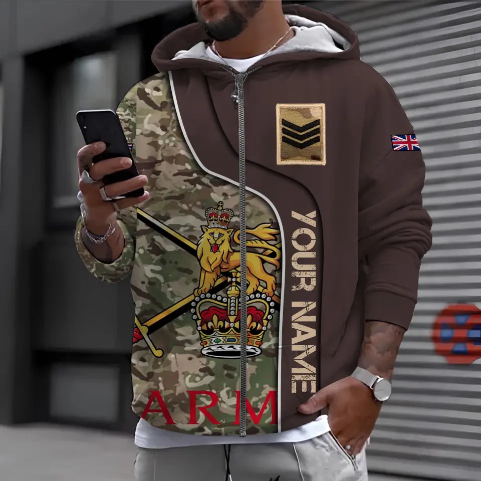 Personalized UK Soldier/ Veteran Camo With Name And Rank Hoodie 3D Printed - 1699574403